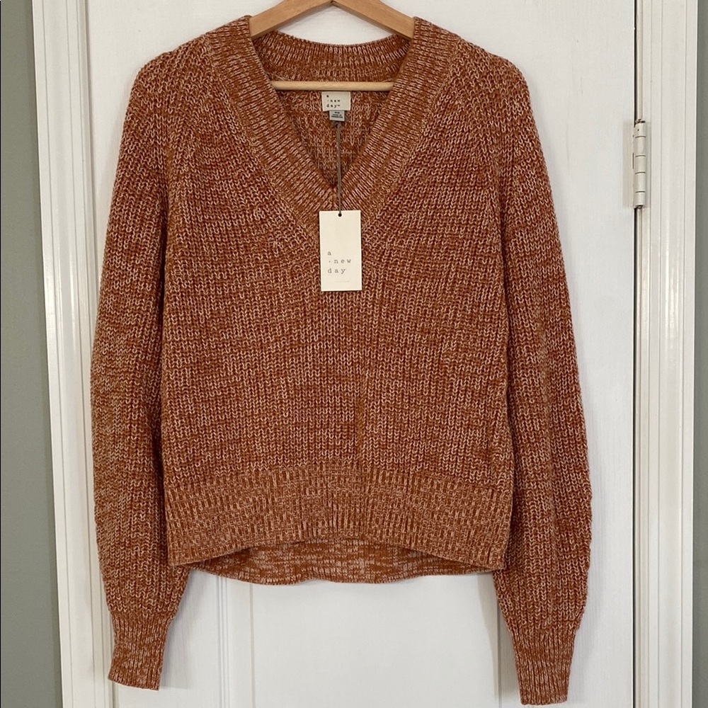 a new day Orange and Cream V-Neck Sweater Cozy Knit